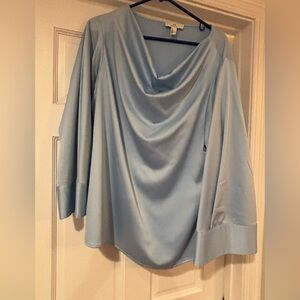 Halston Light Blue Draped Blouse